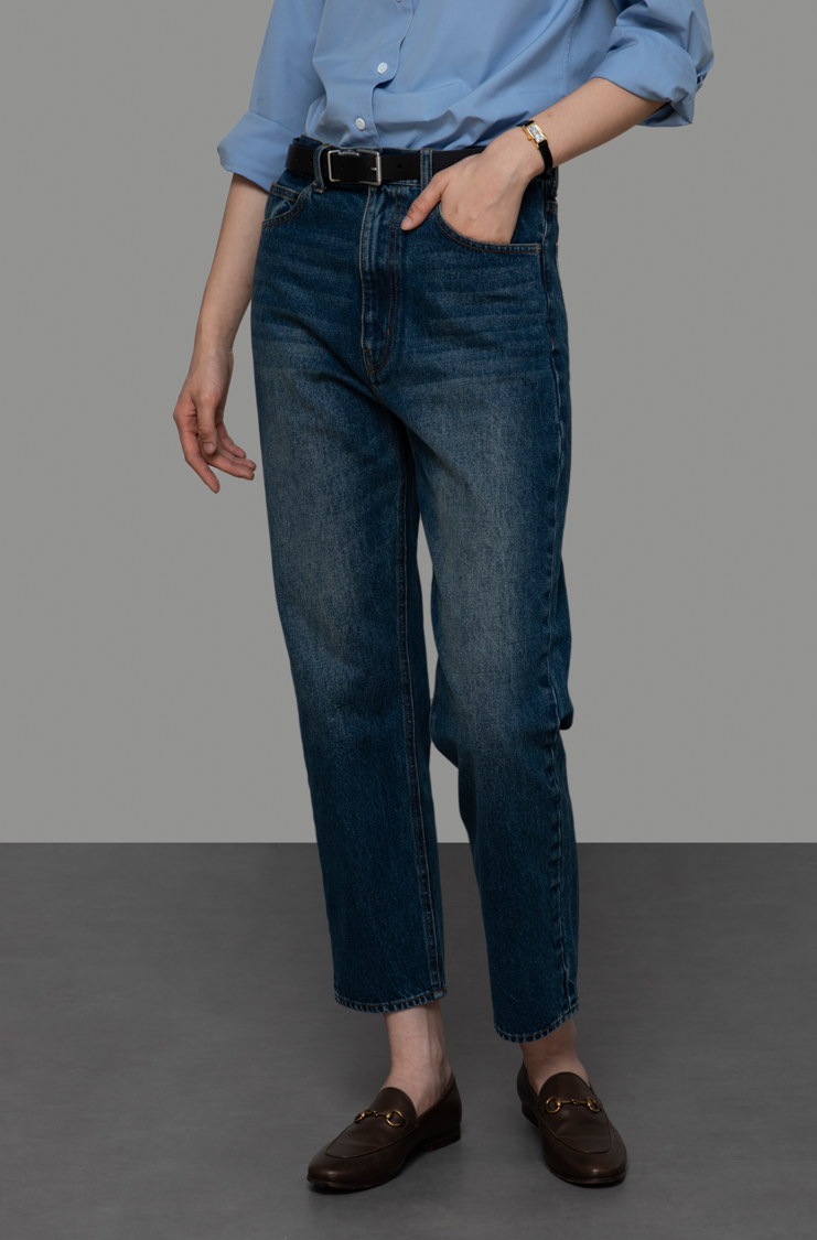 团长家简约高腰牛仔裤