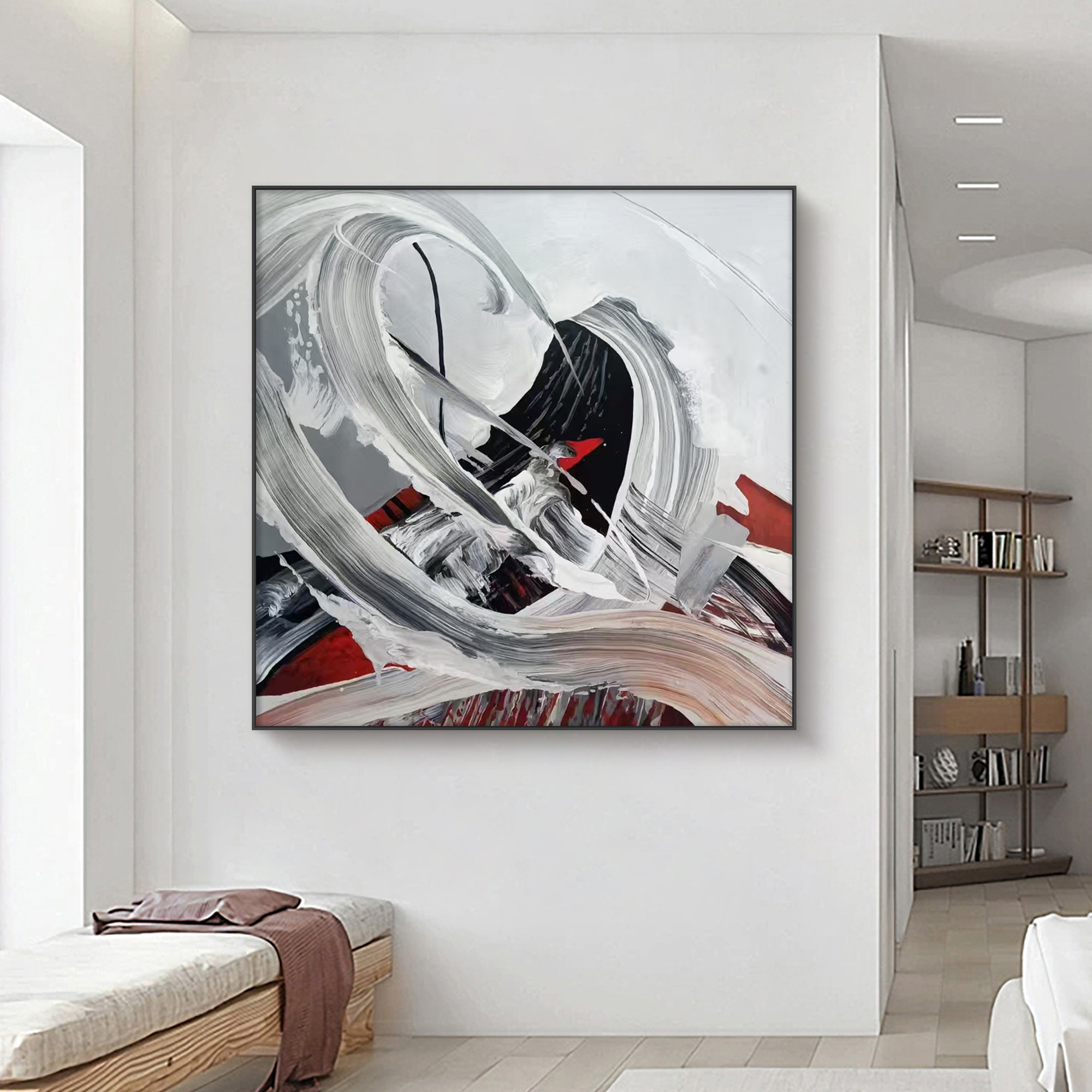手绘油画正方形挂画客厅餐厅玄关