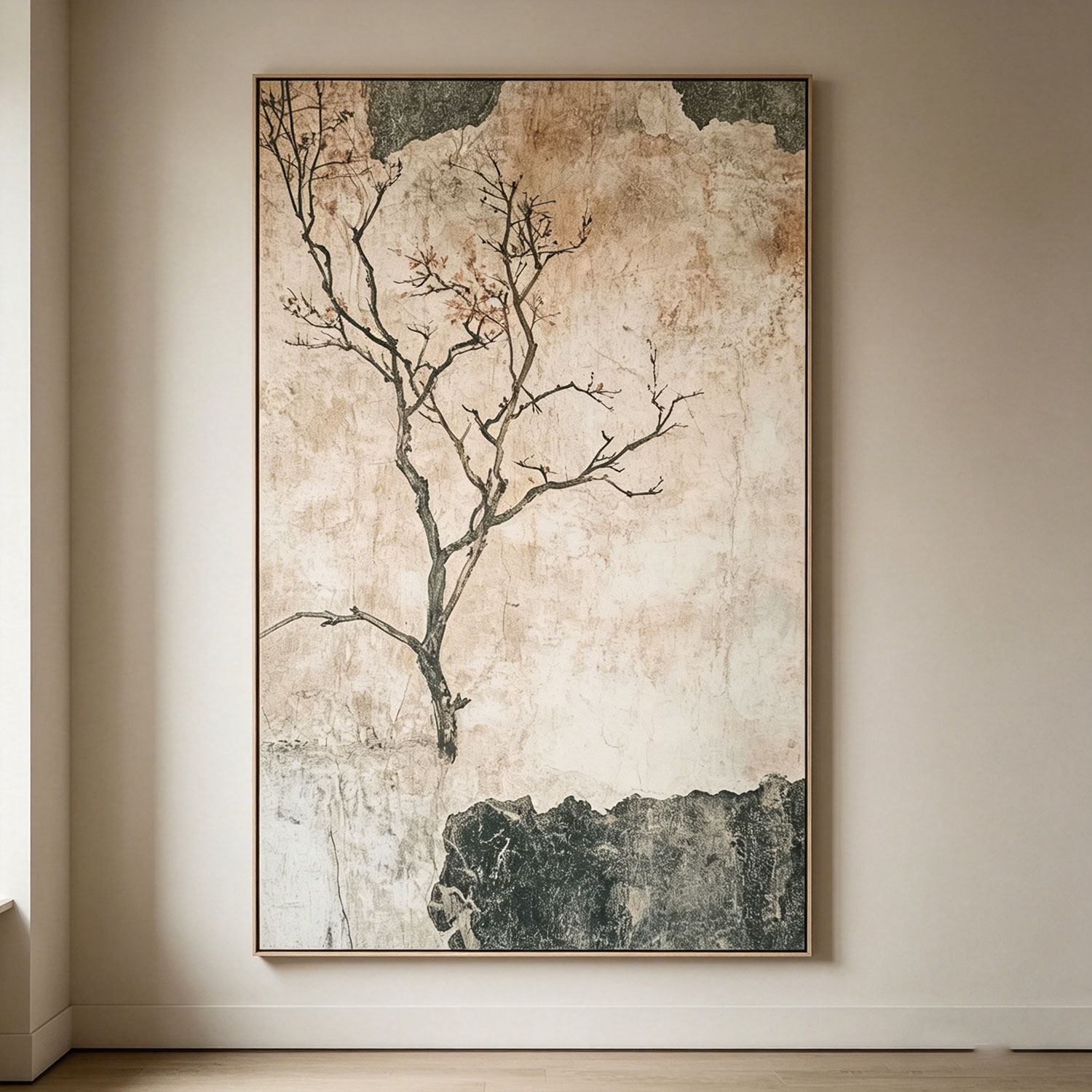 中古风禅意手绘油画装饰画 竖版玄关走廊挂画 怀旧感书房茶室壁画