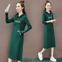 Đầm midi nữ 2019 mới xuân và thu đông qua đầu gối thon gọn thon dáng thể thao giản dị áo len dài - Trang phục thể thao quần áo tập gym nữ  chính hãng