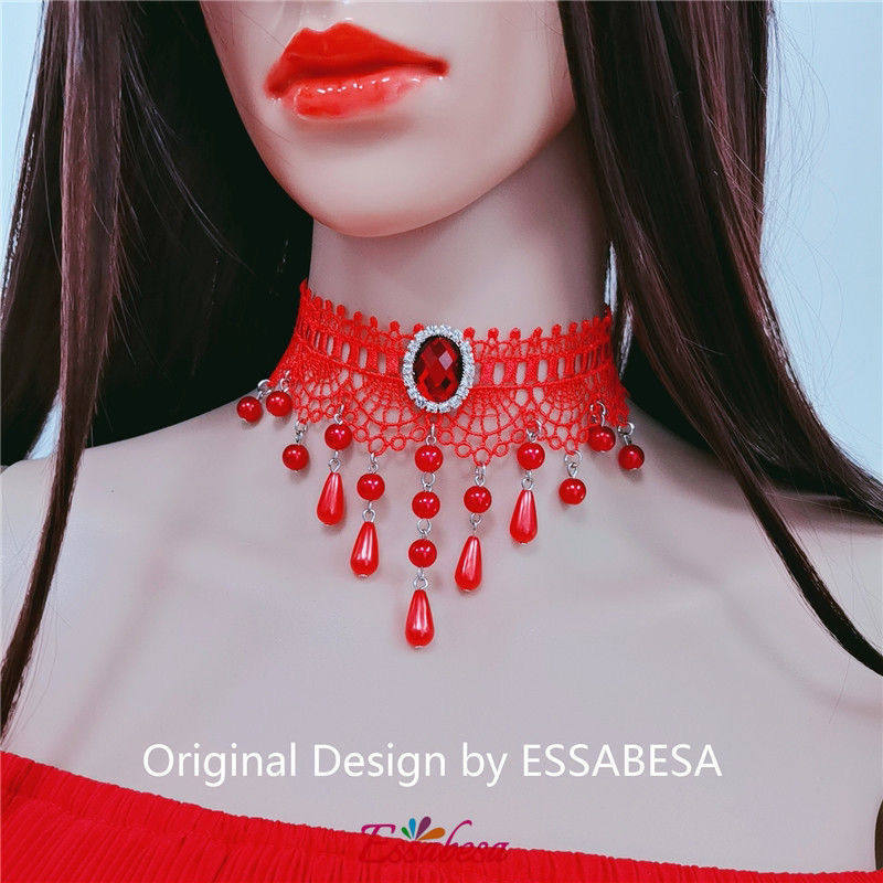 红色项链女款轻奢小众项圈新款蕾丝颈链新娘配饰甜酷百搭ins学生