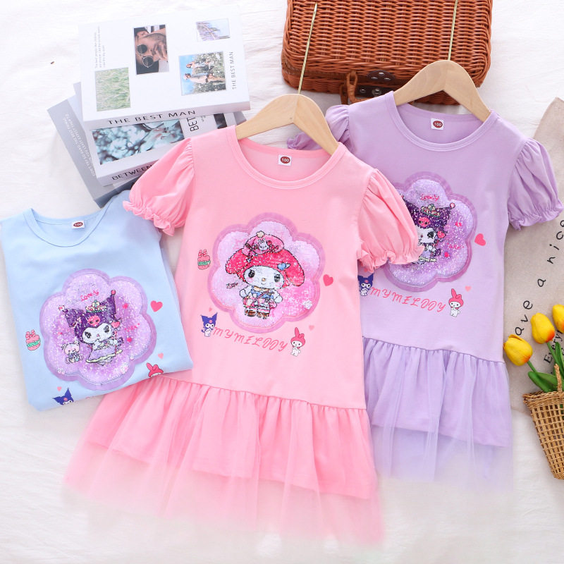 库洛米女童连衣裙美乐蒂亮片裙儿童可变色公主裙纯棉短袖网纱裙子,童装/婴儿装/亲子装,连衣裙,淘宝优惠券,粉丝福利购,淘宝优惠卷