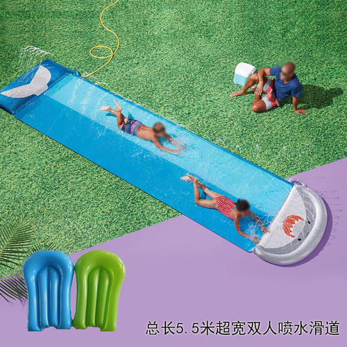 5.5米卡通鲨鱼戏水喷水双人滑道