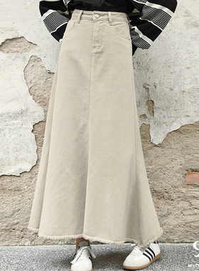 简约A摆百搭牛仔伞裙Q230475