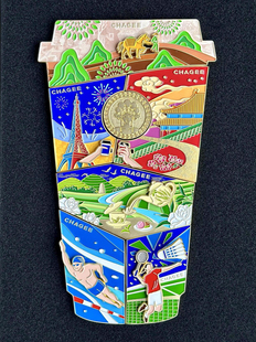 正品代购霸王茶姬新款奥运羽毛球七款限定盲盒徽章紫色奥运徽章