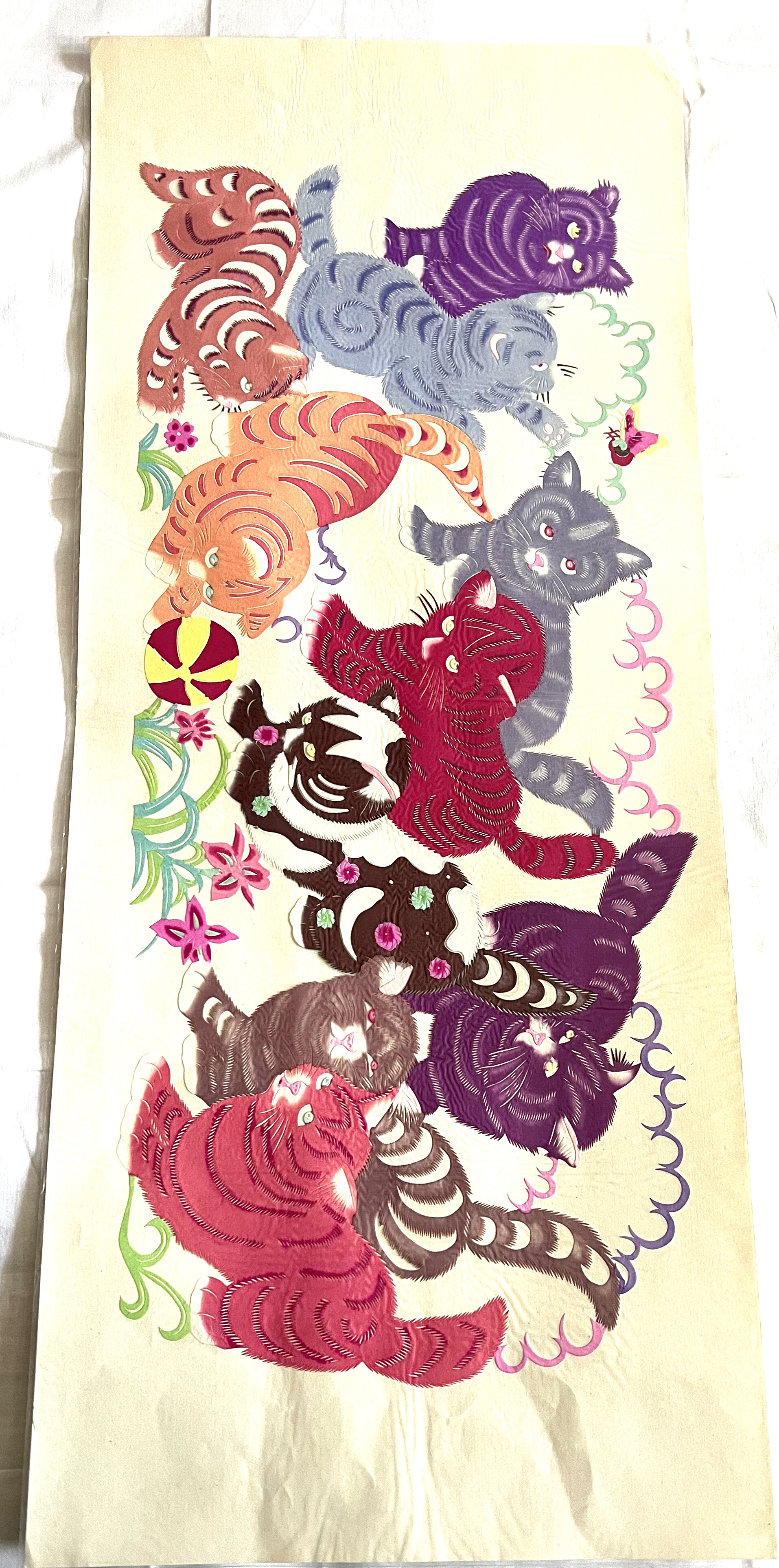 猫趣图 蔚县剪纸 手工制作 宣纸点染 63*28