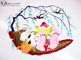 杨柳青年画娃娃款蔚县剪纸6 手工刻 宣纸染色 出国礼品 新年窗花