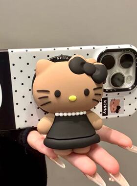 韩系ins波点小香风黑皮猫咪适用iphone16prom苹果15手机壳新款14p创意防摔个性立体卡通14pro可爱保护套