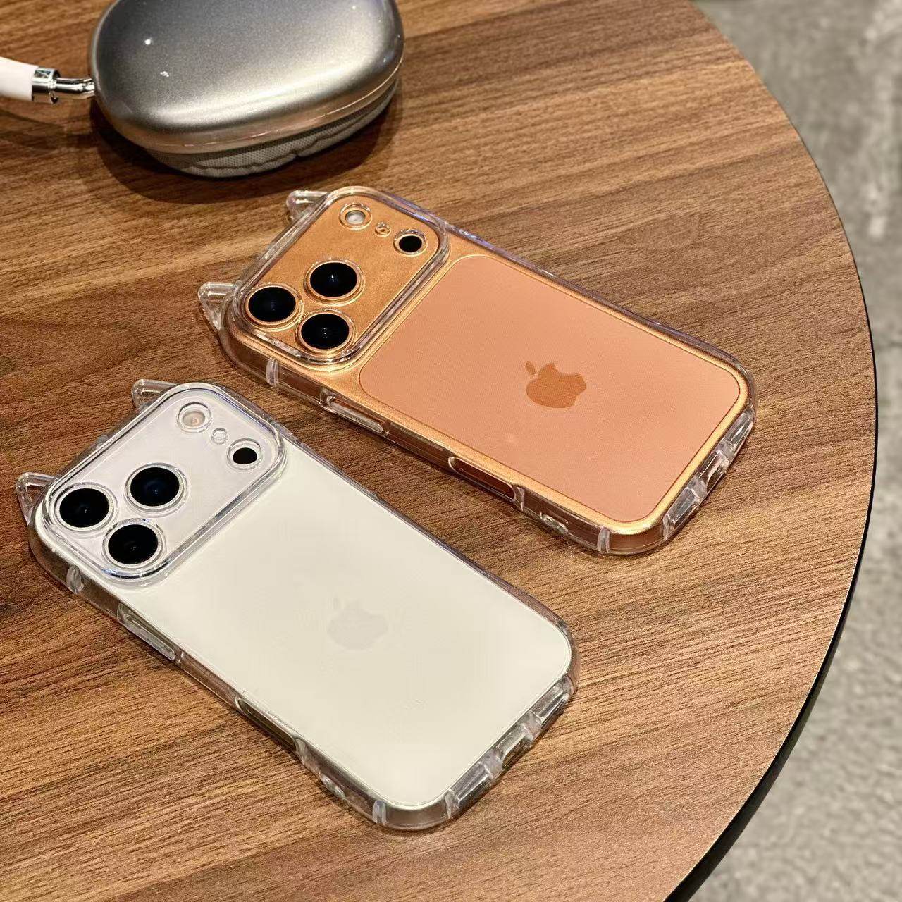 猫耳朵适用苹果17promax防摔气囊手机壳15pro透明16pro软壳简约保护套透明外壳创意可爱全包卡通高透iPhone