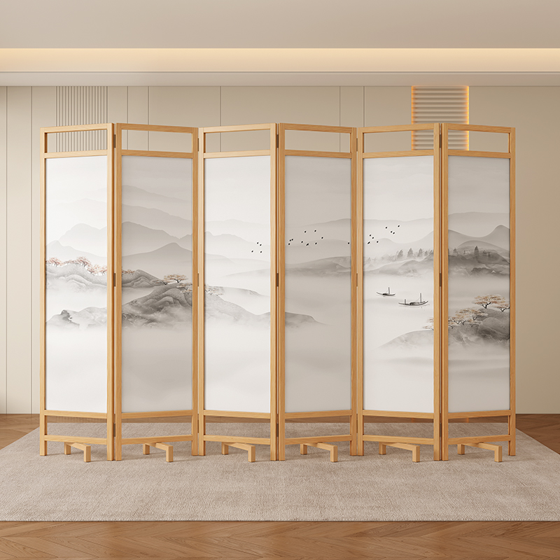 中式 实木屏风隔断墙办公室折叠移动酒店 家用客厅遮挡玄关进门
