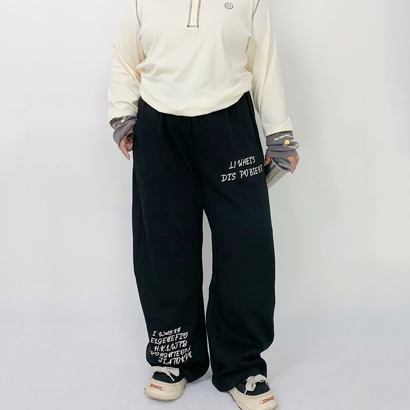 Milu家大码女装秋季美式潮牌街头休闲宽松运动卫裤胖mm显瘦弯刀裤