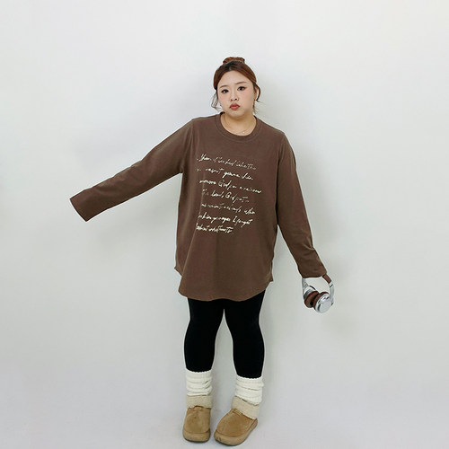 Milu家大码女装秋冬季双面绒慵懒宽松长袖T恤胖mm显瘦打底衫上衣