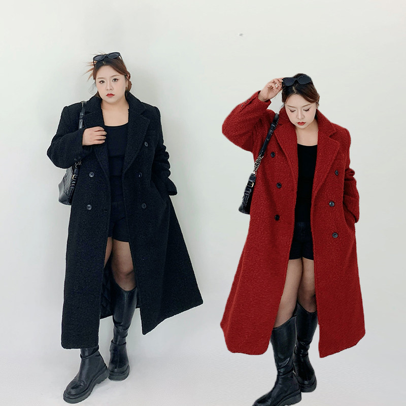 Milu家大码女装冬季气质夹棉西装呢子大衣胖mm长款显瘦毛呢外套潮