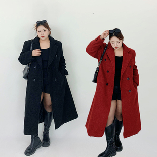 Milu家大码女装冬季气质夹棉西装呢子大衣胖mm长款显瘦毛呢外套潮