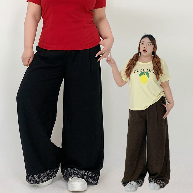 Milu家大码女装松弛感梨形身材胖mm显瘦腰果边西裤阔腿拖地长裤潮