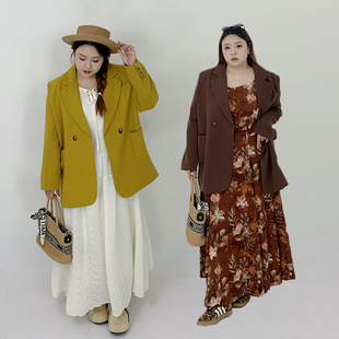 Milu家大码女装春季宽松百搭通勤西服外套胖mm高级感显瘦西装上衣