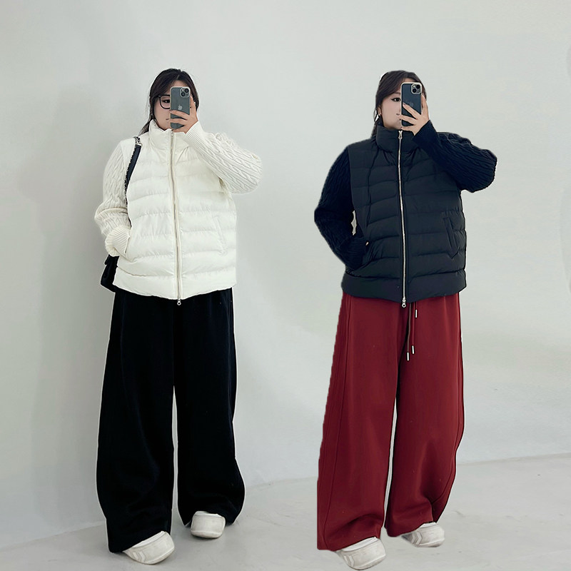 Milu家大码女装冬季设计感针织拼接排骨棉服胖mm轻薄显瘦保暖外套