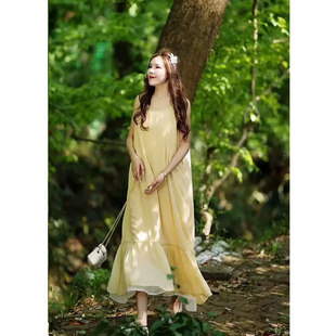9350晓莲 百搭可单穿内搭下摆拼接吊带连衣裙 文艺大码