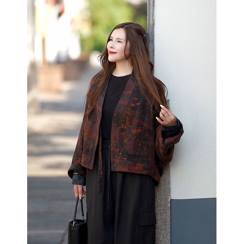 8371晓莲~复古双层斜纹棉数码印花蝙蝠袖大版外套女秋新款,女装/女士精品,短外套,淘宝优惠券,粉丝福利购,淘宝优惠卷