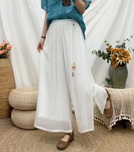 复古双层天丝麻料开叉南瓜仙女裤 文艺宽松百搭 春夏新款