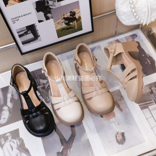 102罗马包头软底软面粗跟单鞋 网红潮人春季 时尚 夏季 猪笼鞋 凉鞋