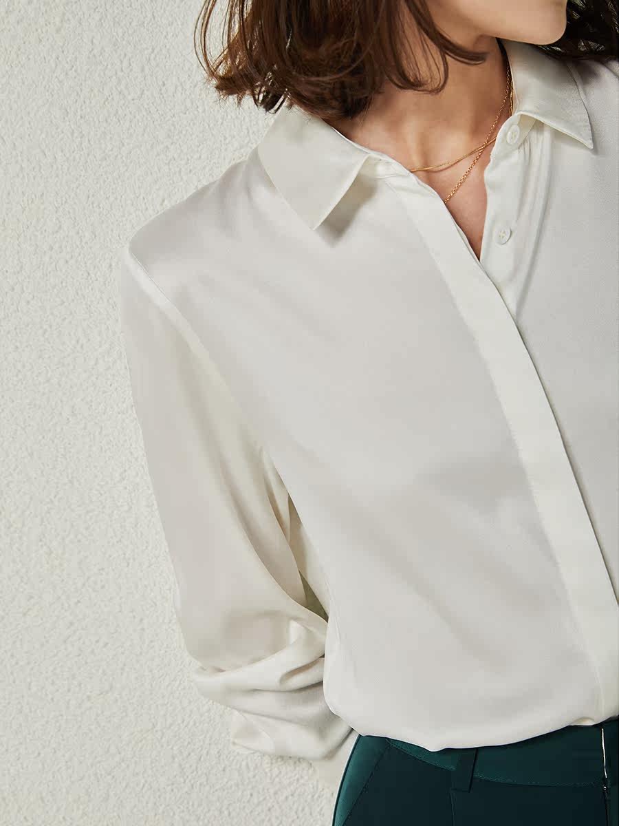 U N Q light luxury texture 23 momme heavy sand-washed silk satin loose high-end mulberry silk shirt top for women