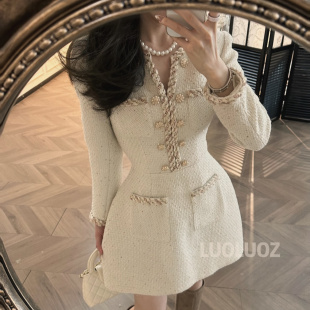 小香风短款 高级气质重工编织设计时尚 连衣裙 山茶手信 LUOLUOZ