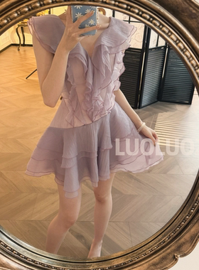 LUOLUOZ【云边绵阳】气质不规则时尚仙气短裙＋打底裤两件套JF692