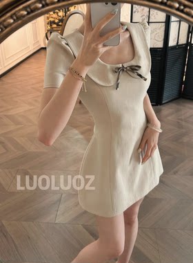 LUOLUOZ【柔婉风致】法式娃娃领连衣裙女夏显瘦气质A字短裙JF1462