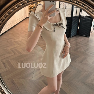 LUOLUOZ【柔婉风致】法式娃娃领连衣裙女夏显瘦气质A字短裙JF1462