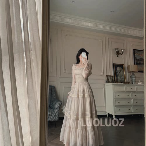 气质高级感网纱收腰长款连衣裙