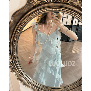 连衣裙JF703 气质不规则波浪仙气收腰长款 LUOLUOZ 西海岸夏日