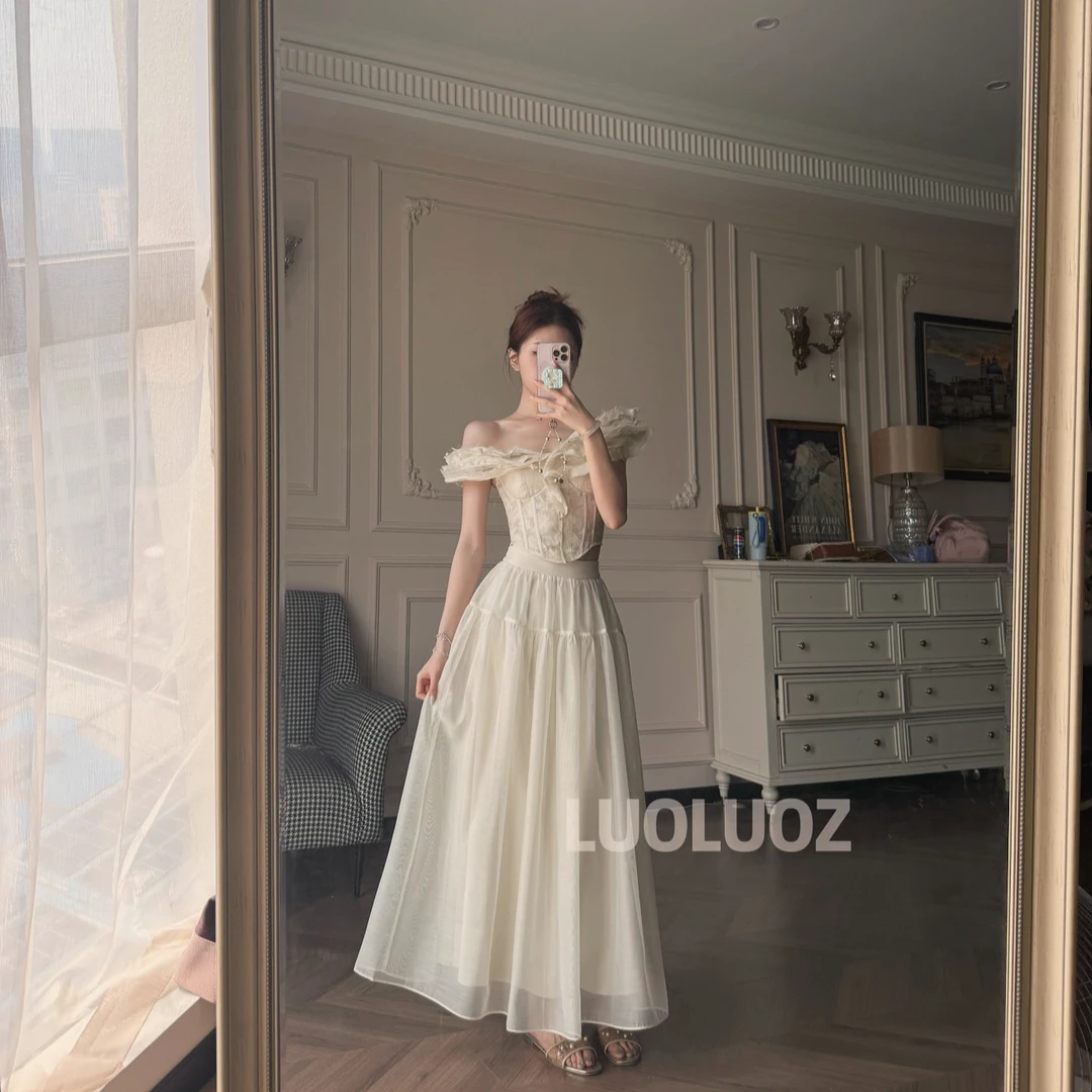 LUOLUOZ【古堡遗珠】法式高级气质绝美重工上衣＋半身长裙两件套