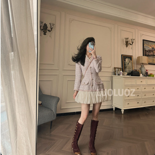 连衣裙cc247 高级气质花边收腰绝美女神范短款 LUOLUOZ 秋日余温