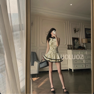 少女感撞色套装 LUOLUOZ 漾褶轻垂 法式 两件JF1 上衣+半身短裙裤