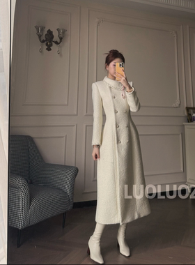 LUOLUOZ【巴恩冬令】绵羊毛绝美保暖秋冬收腰长款大衣外套CC307