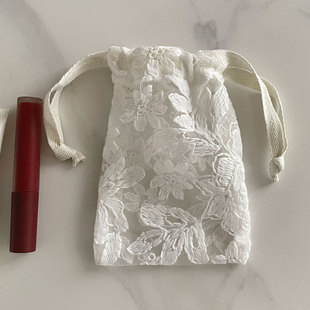 复古法式绣花内衣袋旅行随身防尘束口袋抽绳清新口罩口红袋收纳袋