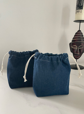 包中包内胆包小号帆布便携抽绳布袋中袋化妆品口红方形撞色收纳袋