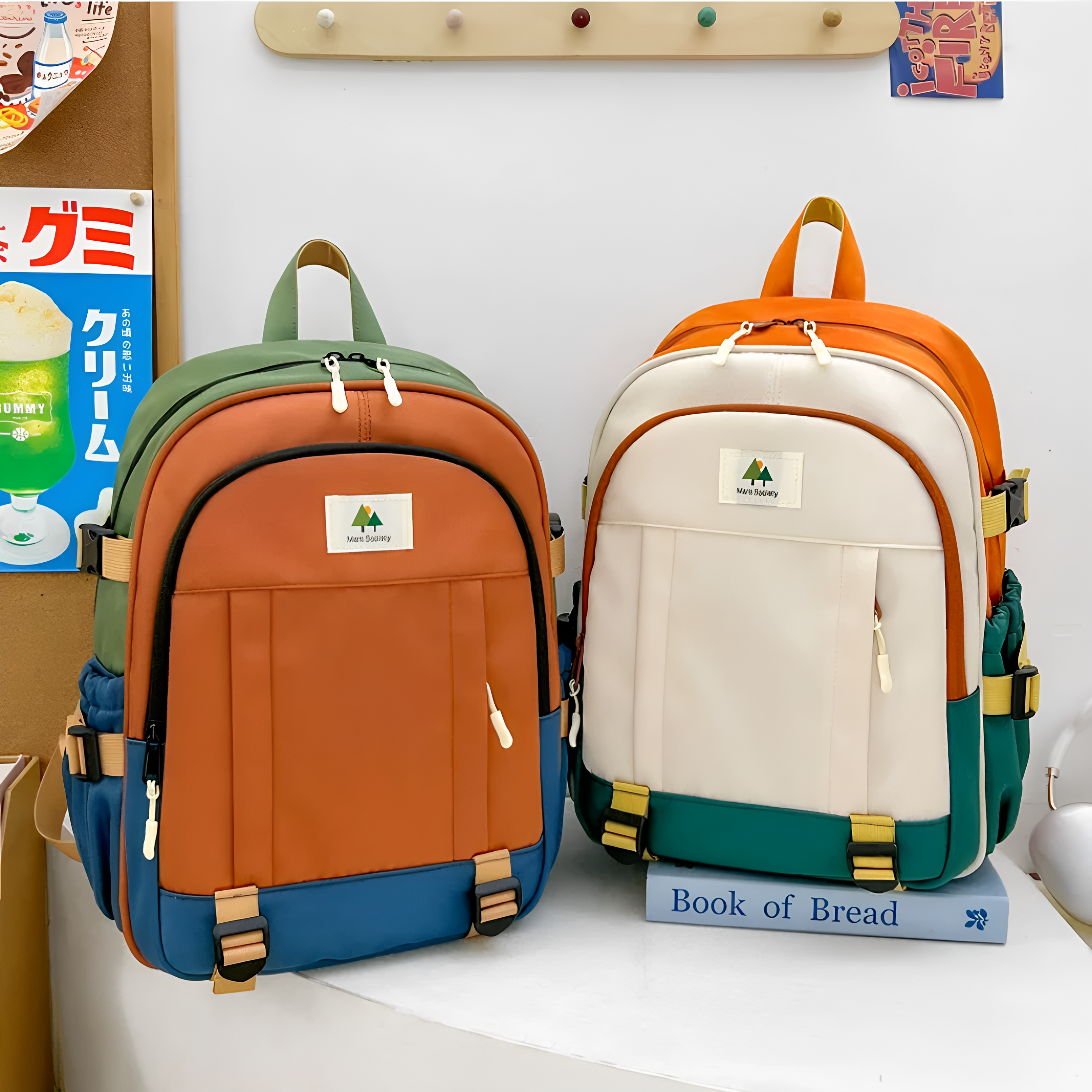韩版撞色时尚书包女新款小学生大容量护脊学院风双肩背包定制印字