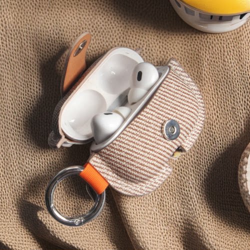 适用苹果Airpods pro2Airpods pro3耳机保护套壳新款PU皮革双色斜纹软质耳机套AirPods4指环扣防摔个性保护壳