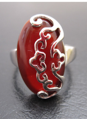 诗美琪 中国红玛瑙925银福缘本命年礼物女士戒指