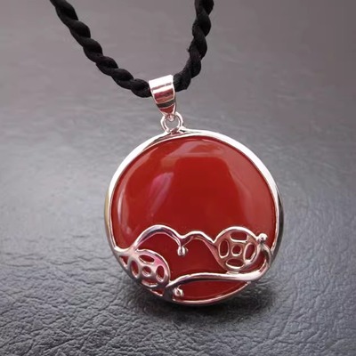 生日礼物诗美琪中国红玛瑙925银红色金玉满堂女士项链