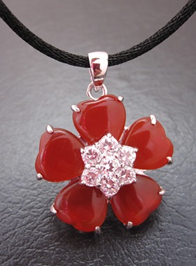 本命年礼物诗美琪民族风首饰925银红玛瑙翡翠花红色项坠吊坠