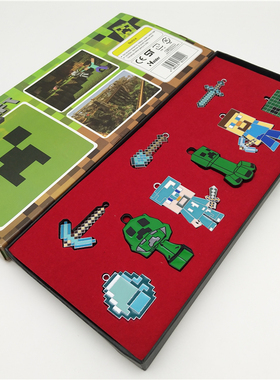 包邮 我的世界宝剑金属灰色吊坠项链 苦力怕锄头标志金蓝色钥匙扣