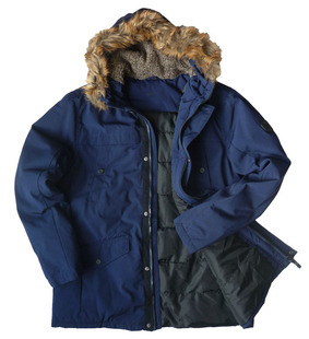 134-150加肥加大码男款中长冬季仿狼毛连帽N3B防风雨棉衣外套2267
