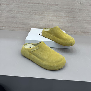2026新款牛反绒勃肯鞋女圆头厚底一脚蹬休闲真皮外穿拖鞋女668-9
