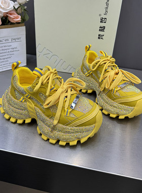 春水钻厚底老爹鞋女四季增高7cm松糕底百搭潮鞋运动鞋女鞋9672-1