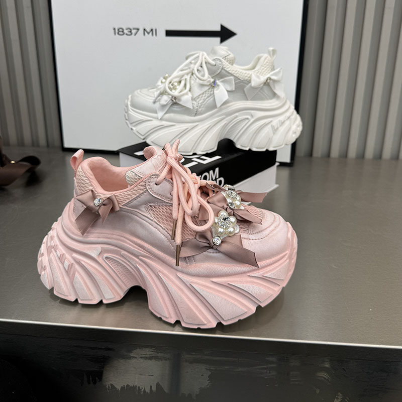 水钻绑带老爹鞋女厚底松糕鞋增高小个子休闲运动鞋单鞋女2660-12