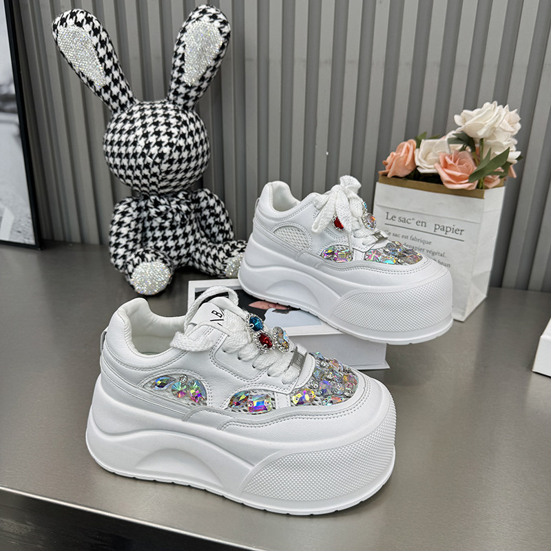 韩版厚底小白鞋女松糕底交叉绑带增高面包鞋百搭休闲鞋单鞋2553-2