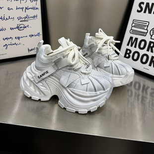 5225 女交叉绑带小个子增高百搭休闲鞋 单鞋 26白色松糕厚底老爹鞋